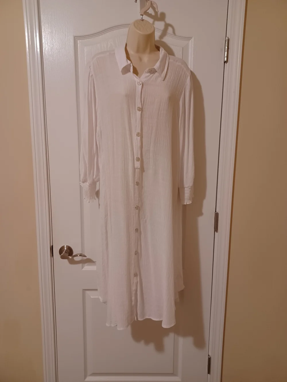 Women’s White Slip-On Button-Front Swim Coverup